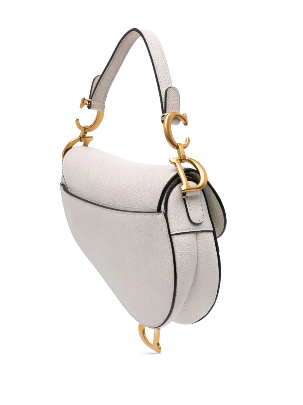 Pre-owned Dior 2021 Mini Grained Calfskin Saddle Bag Satchel In White