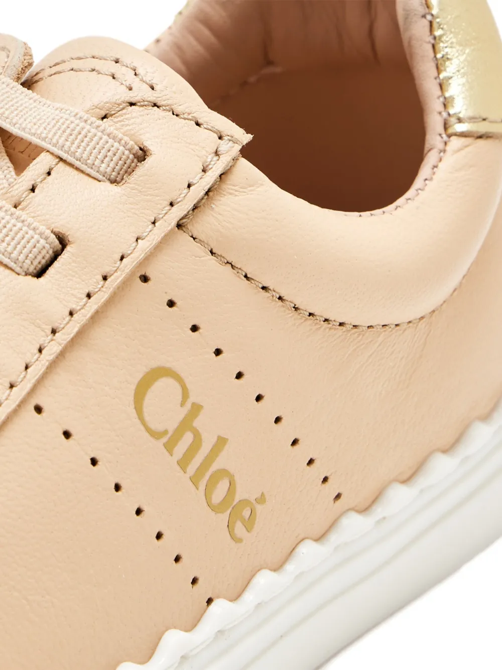 Chloé Kids scallop-trim leather sneakers Pink
