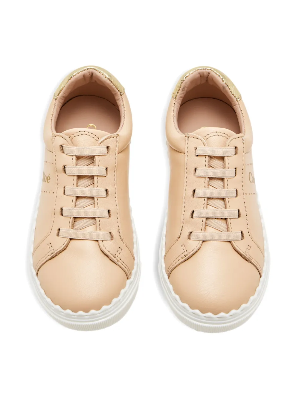 Chloé Kids scallop-trim leather sneakers Pink