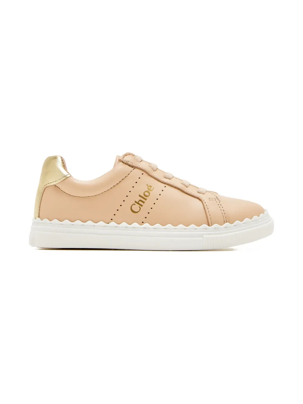 Chloé Kids' Scallop-trim Leather Sneakers In Pink