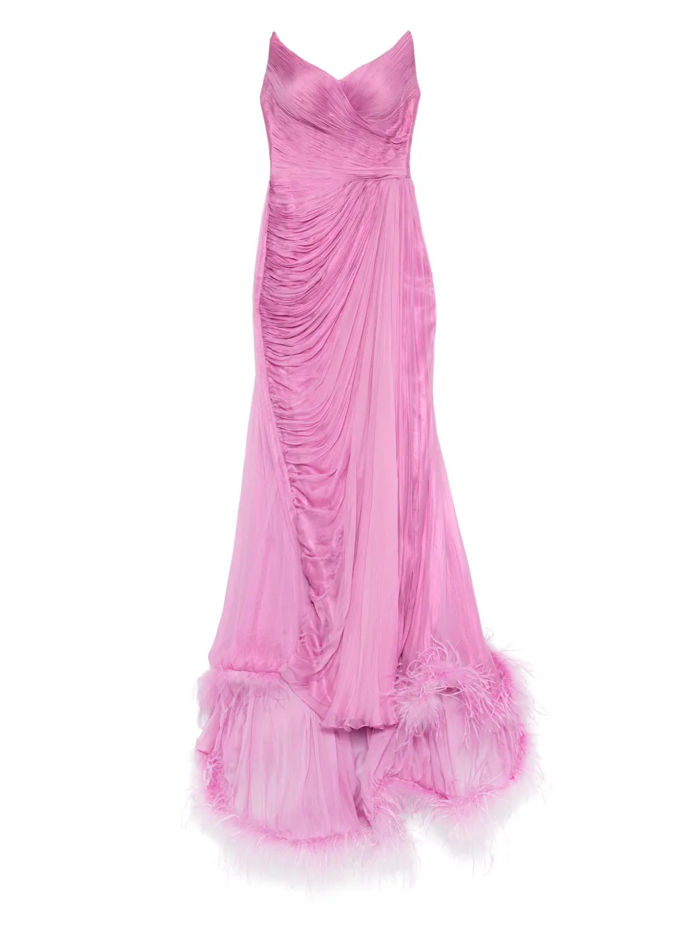 Iris Serban Maxi-plooijurk met veren Roze