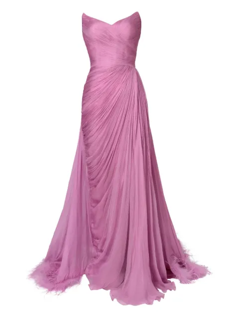 Iris Serban feather-trimmed pleated maxi dress