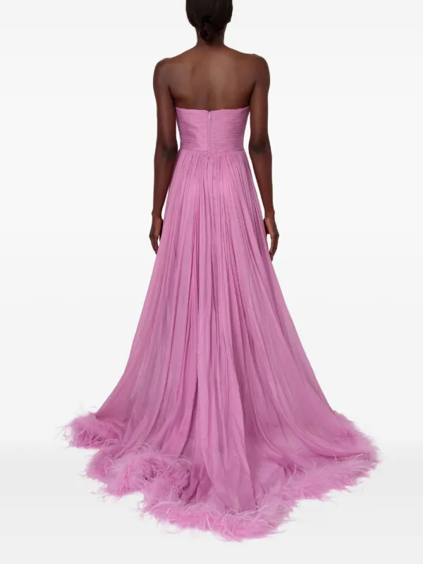 Iris Serban Feather-trimmed Pleated Maxi Dress - Pink