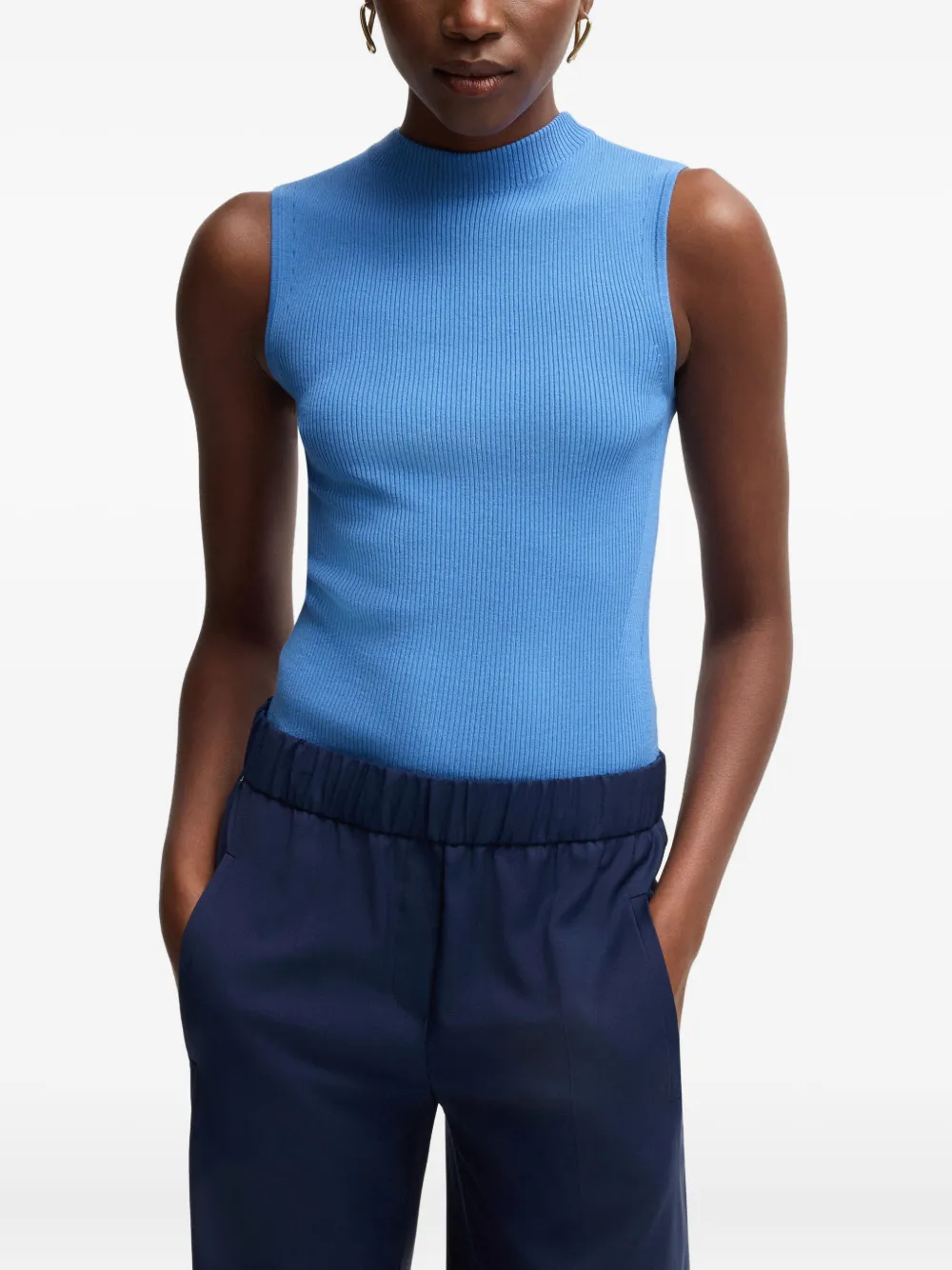 BOSS Geribbelde top Blauw