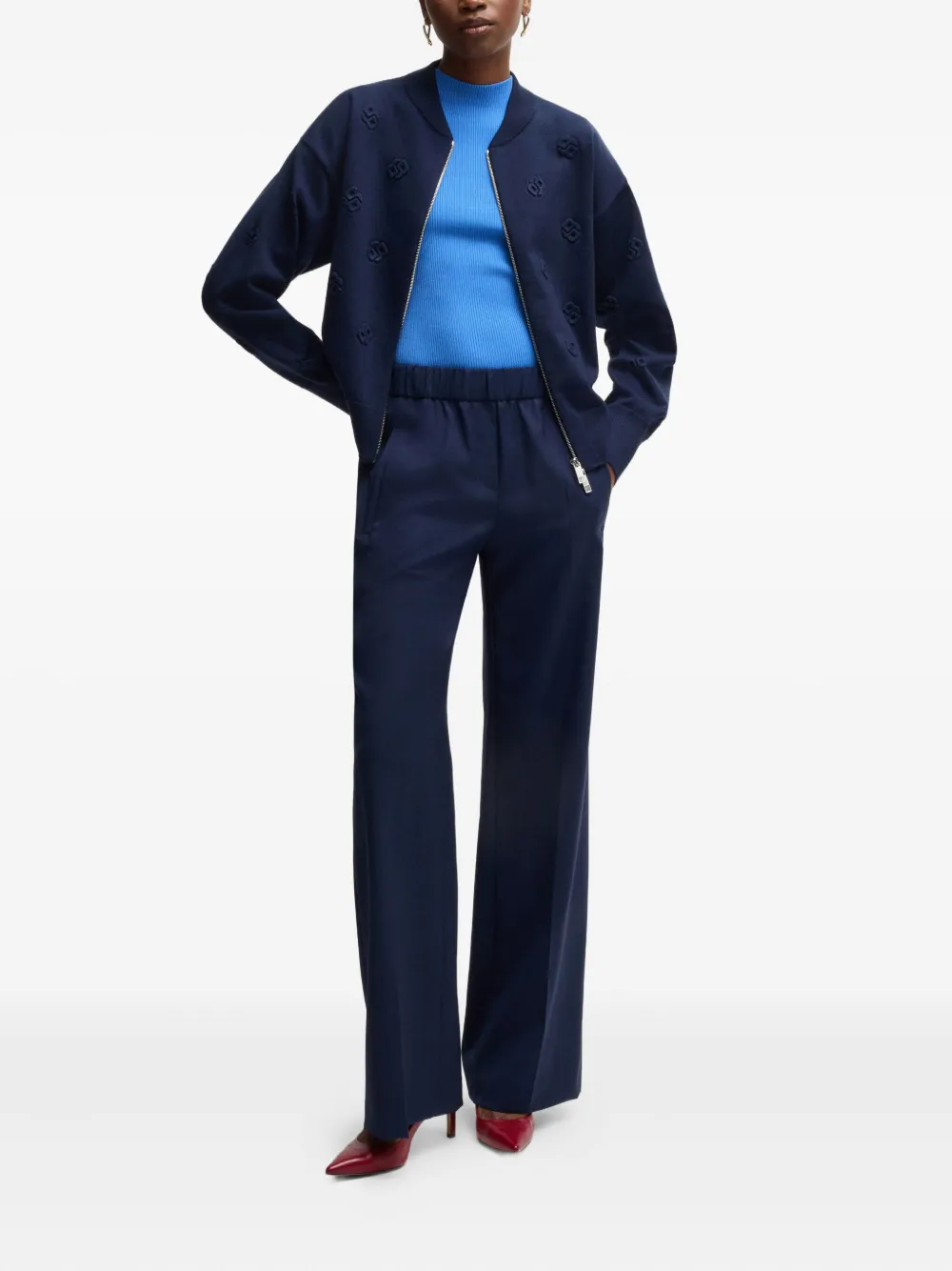 BOSS Geribbelde top Blauw