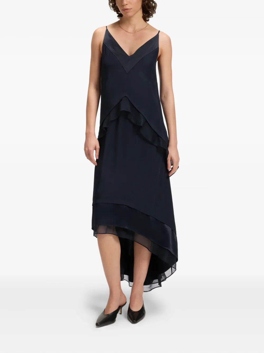 Hugo Boss Layered Ruffled Midi Dress In Blue