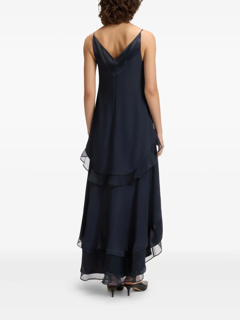 Hugo Boss Layered Ruffled Midi Dress In Blue