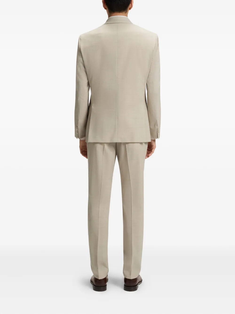 Hugo Boss Slim-fit Suit In Checked Stretch Wool In Neutral
