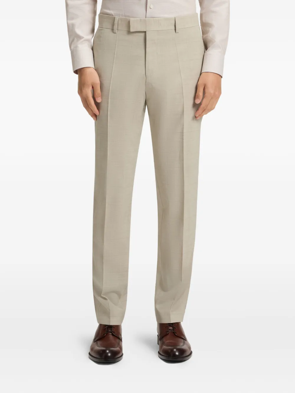 Hugo Boss Slim-fit Suit In Checked Stretch Wool In Neutral