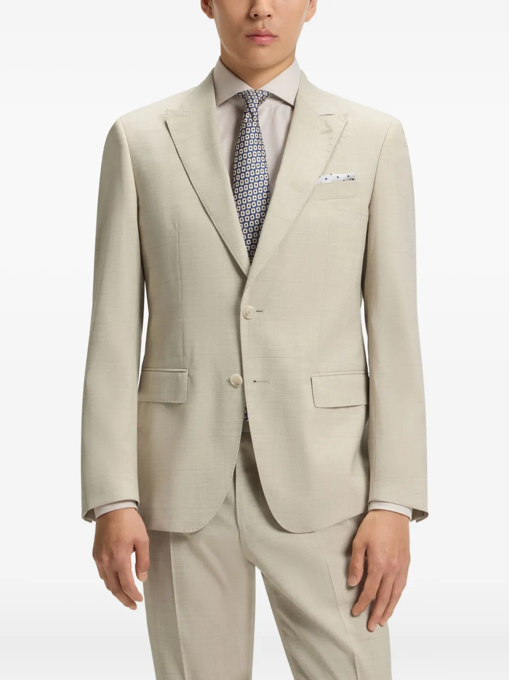 Hugo Boss Slim-fit Suit In Checked Stretch Wool In Neutral
