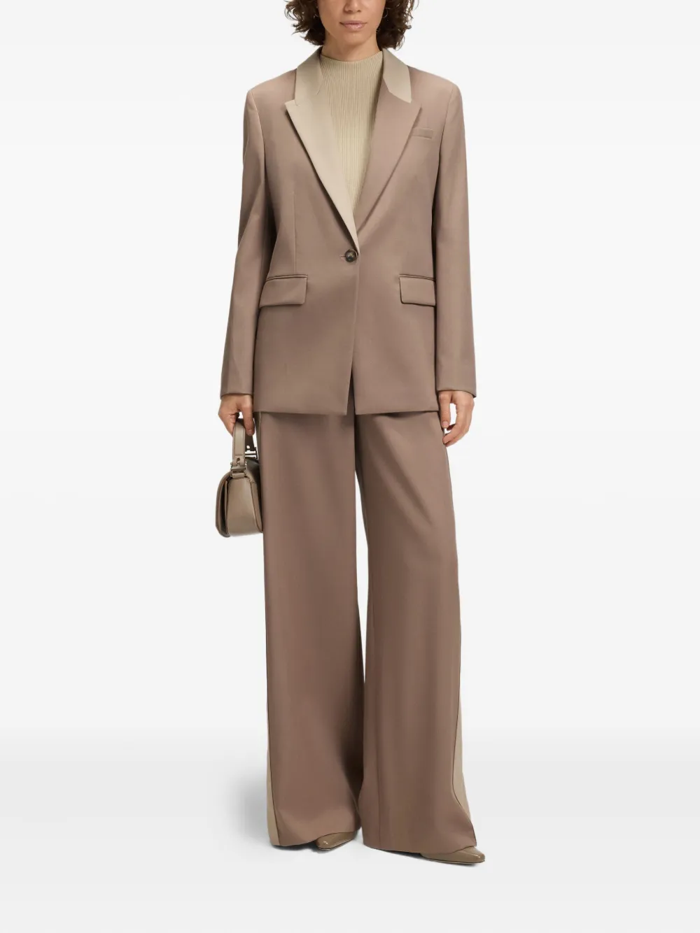 BOSS Wollen blazer met contrasterende revers Beige