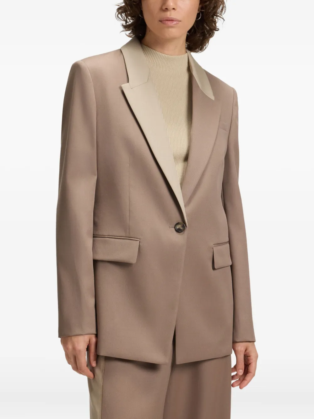 BOSS Wollen blazer met contrasterende revers Beige
