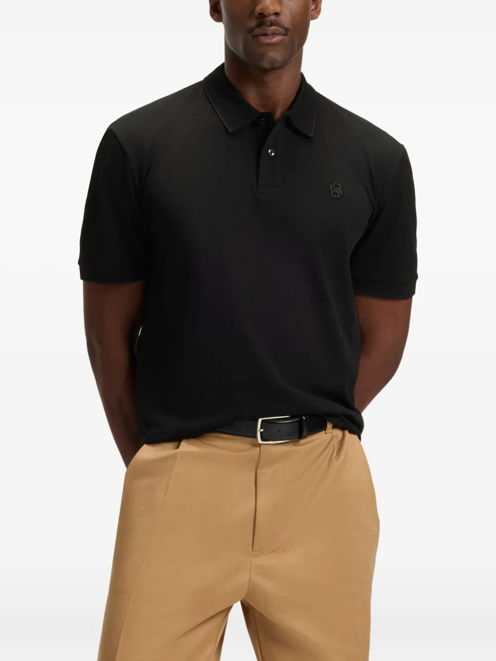 BOSS Poloshirt met geborduurd logo Zwart