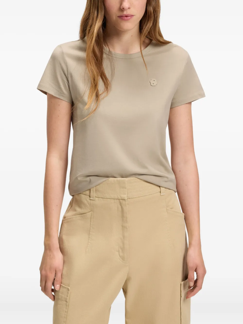 BOSS Katoenen T-shirt met logo-applicatie Beige