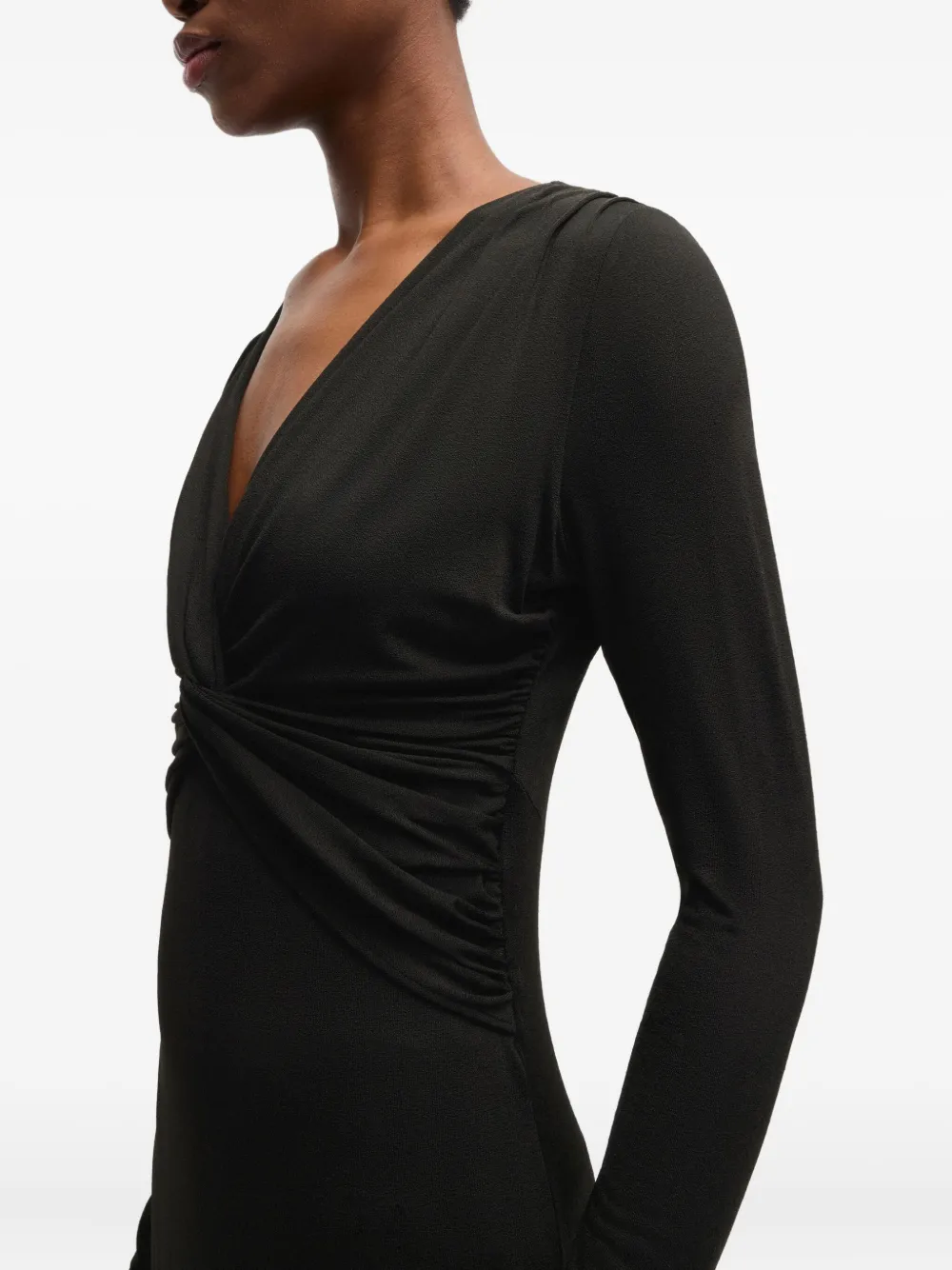 BOSS twist-detail long-sleeve midi dress Zwart