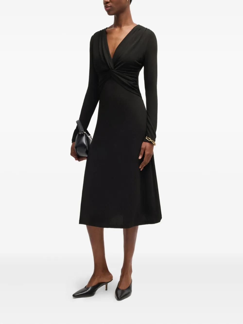 BOSS twist-detail long-sleeve midi dress Zwart