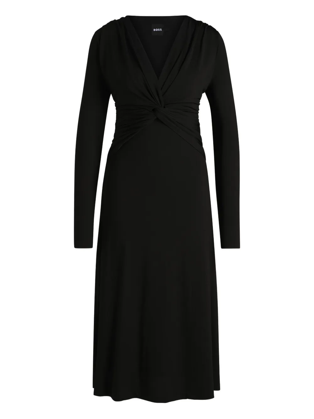 BOSS twist-detail long-sleeve midi dress Zwart