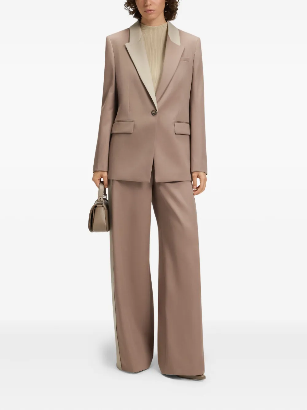 BOSS Broek met wijde pijpen en vlakken Beige