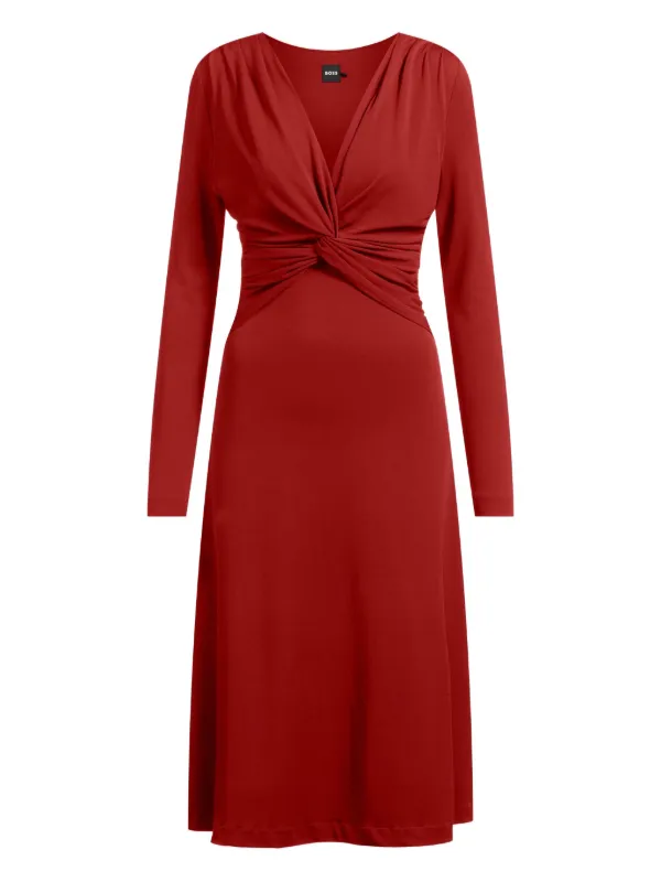 BOSS twist-detail long-sleeve Midi Dress | Red | FARFETCH SG BOSS twist-detail long-sleeve Midi Dress | Red | FARFETCH SG