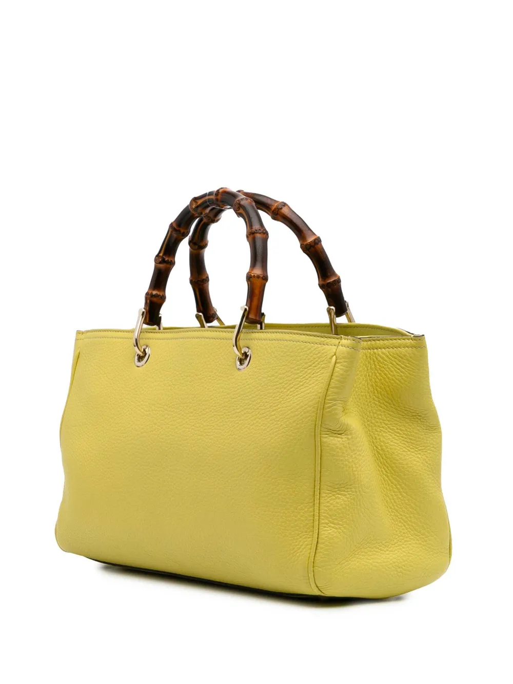 Pre-owned Gucci 2016-2024 Medium Calfskin Bamboo Shopper Satchel In Yellow