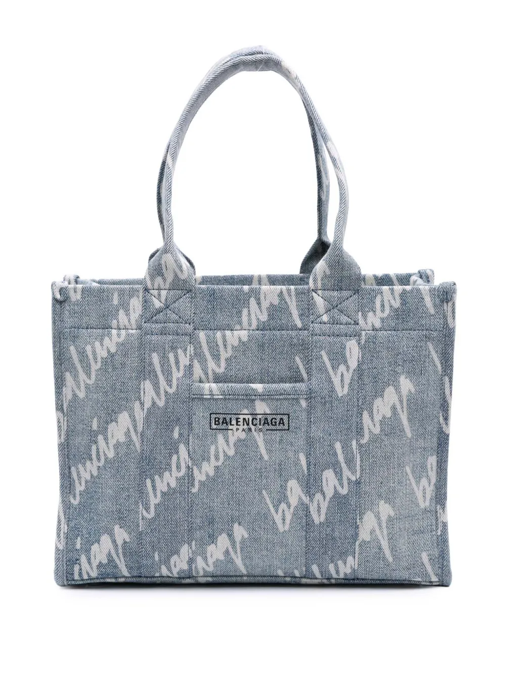 Pre-owned Balenciaga 2009 Small Denim Scribble Logo Hardware Satchel