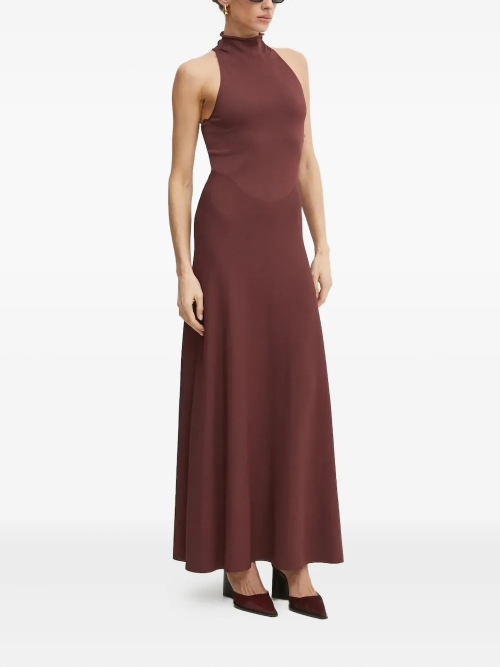 Liviana Conti High-neck Sleeveless Maxi Dress In Brown