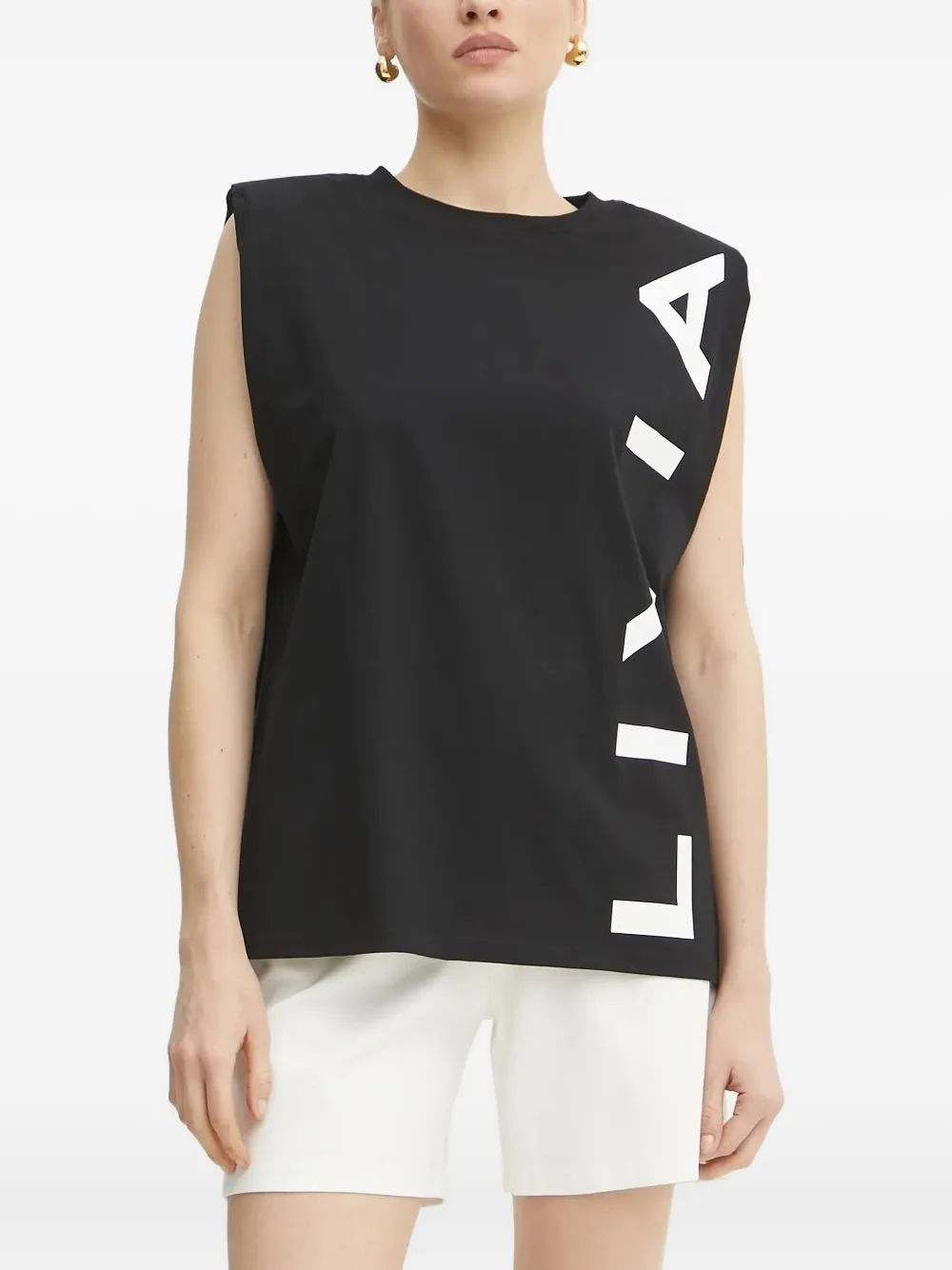 Liviana Conti padded-shoulder logo top | Black | Image 1