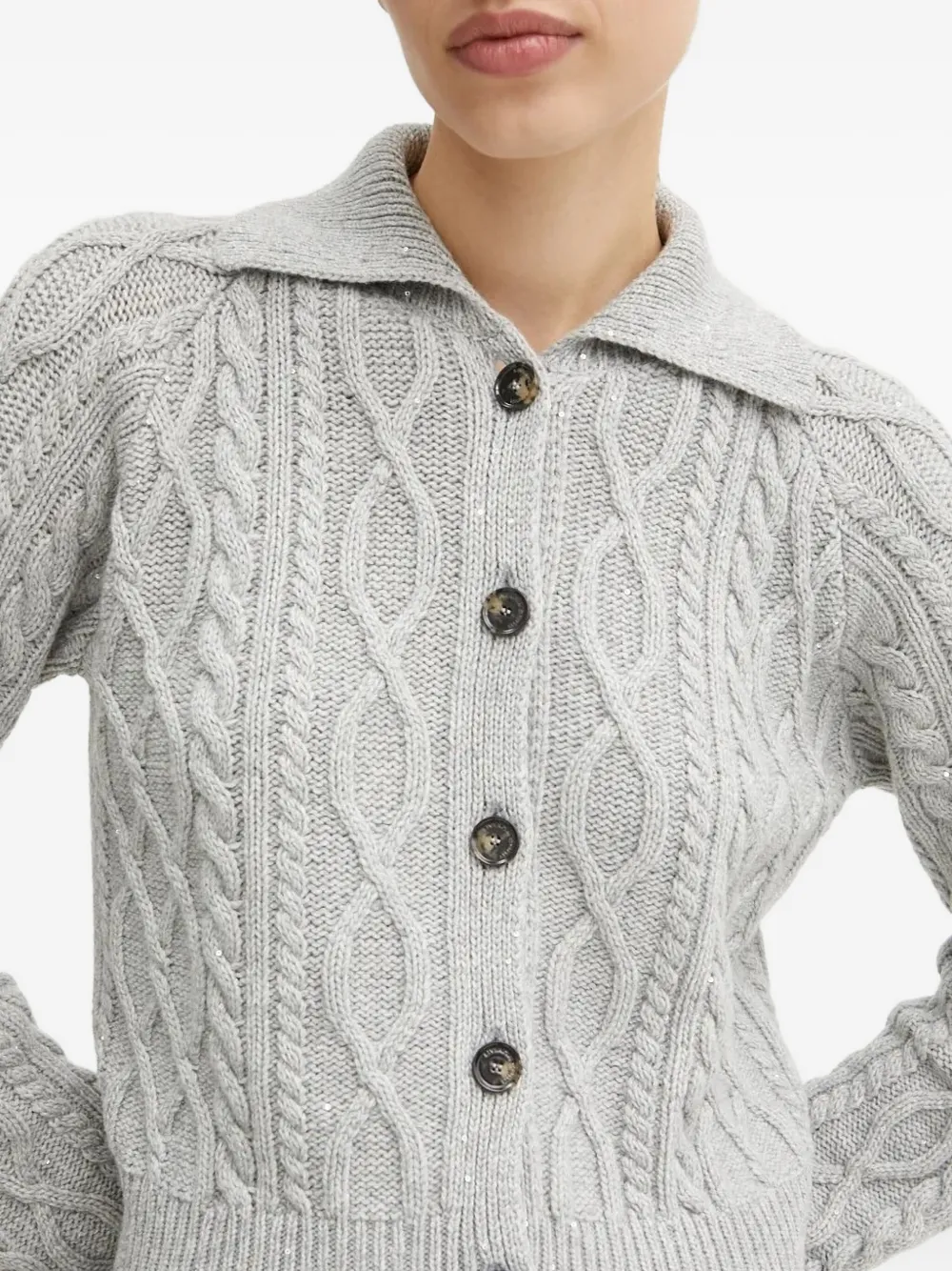 Cable-Knit Sequin-Embellished Cardigan