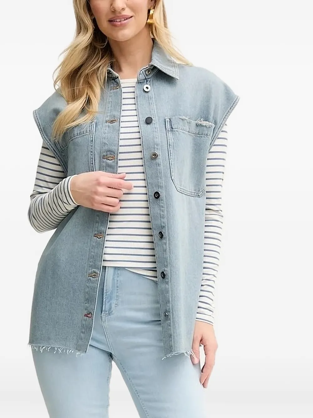 Liviana Conti Gilet denim con frange - Blu