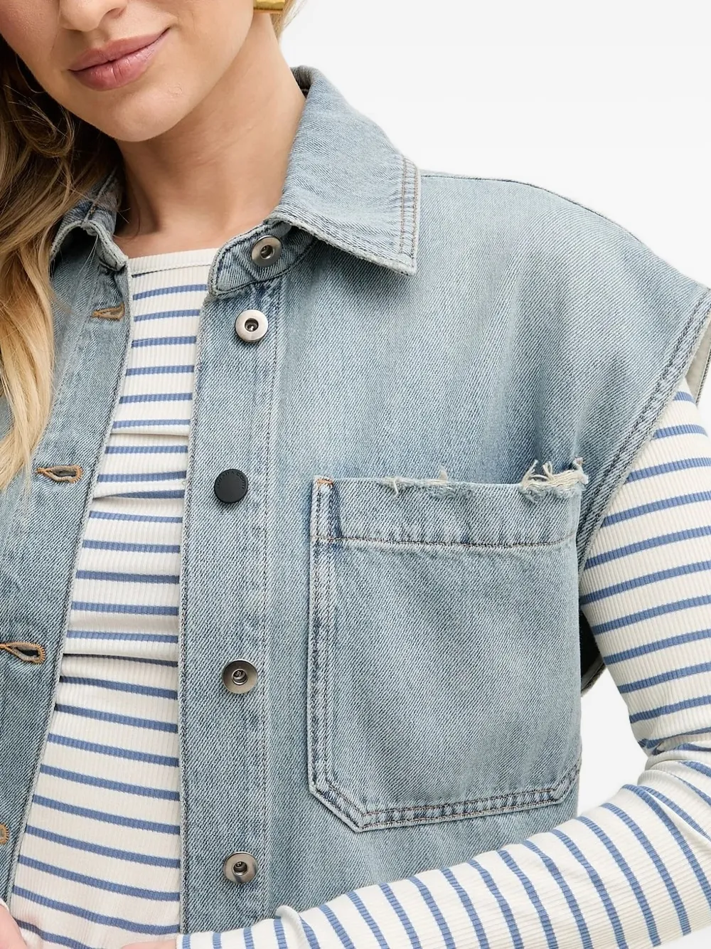 Liviana Conti Denim gilet met franje details Blauw