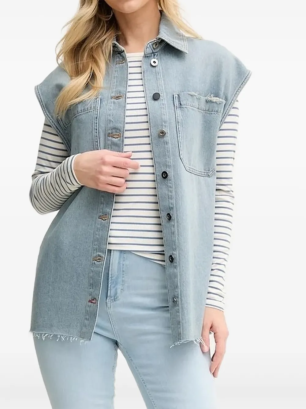 Liviana Conti Frayed-details Denim Vest In Brown