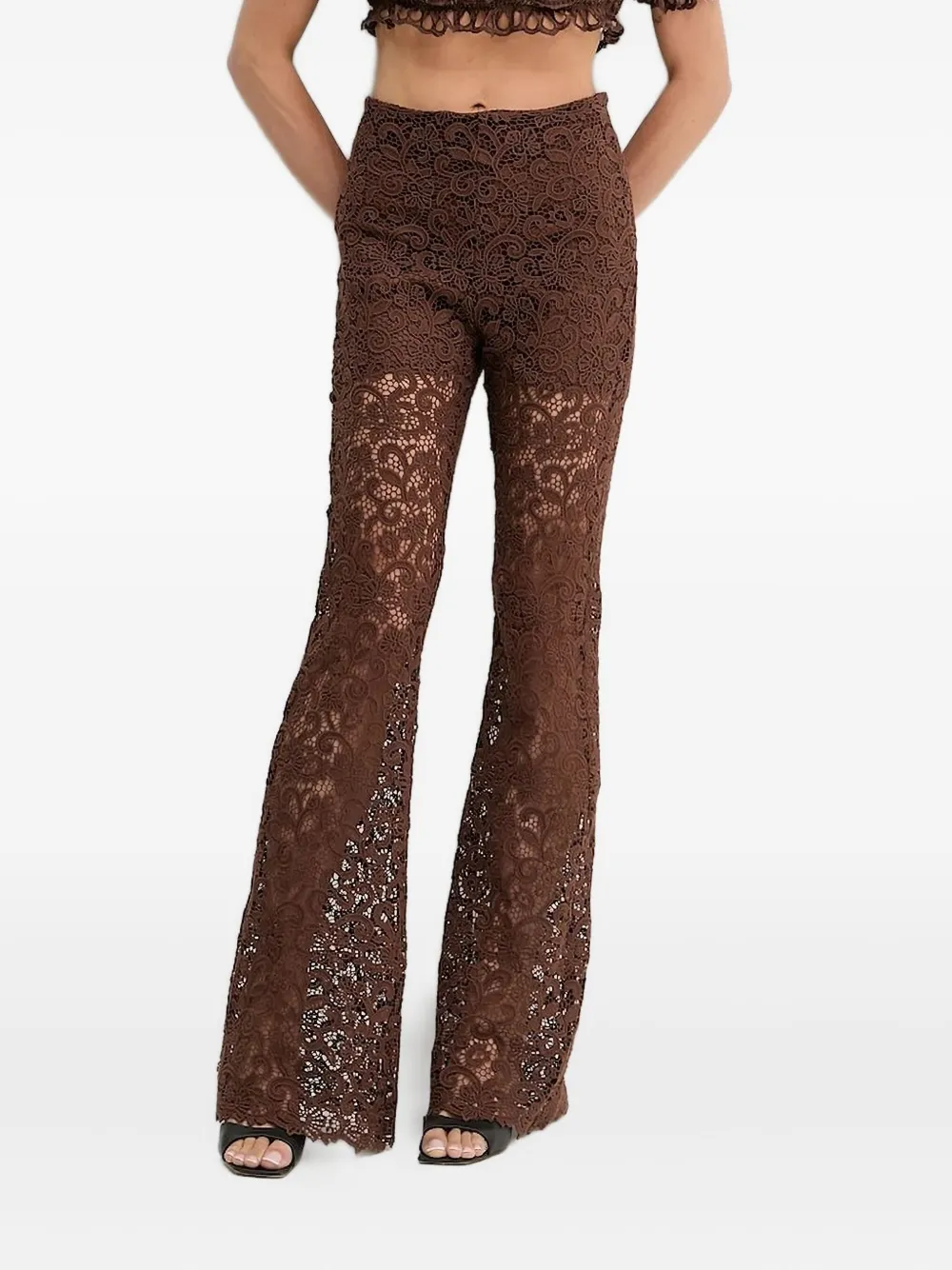 Ermanno Scervino Pantaloni svasati in pizzo a fiori - Marrone