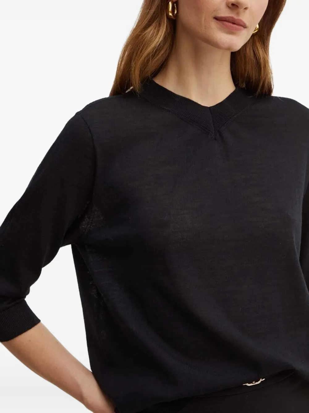 Liviana Conti Three-quarter Sleeve V-neck Sweater In Black