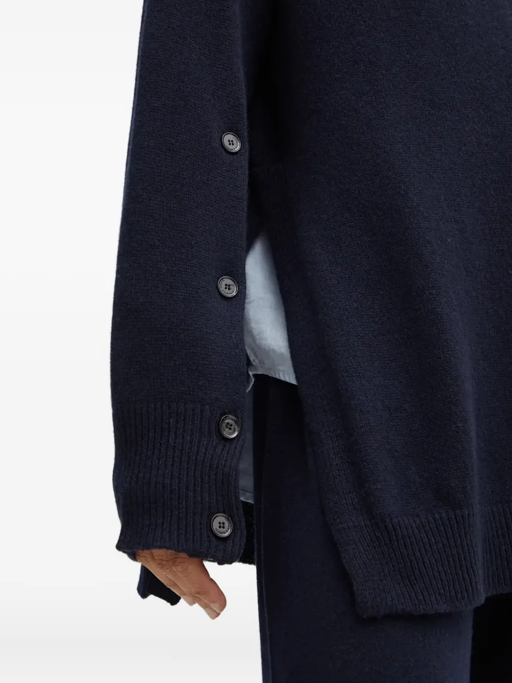 Liviana Conti Buttoned-sleeves Side-split Sweater In Blue