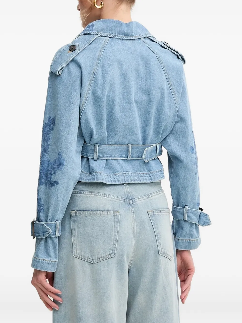 Ermanno Scervino Denim jack met borduurwerk en ceintuur Blauw