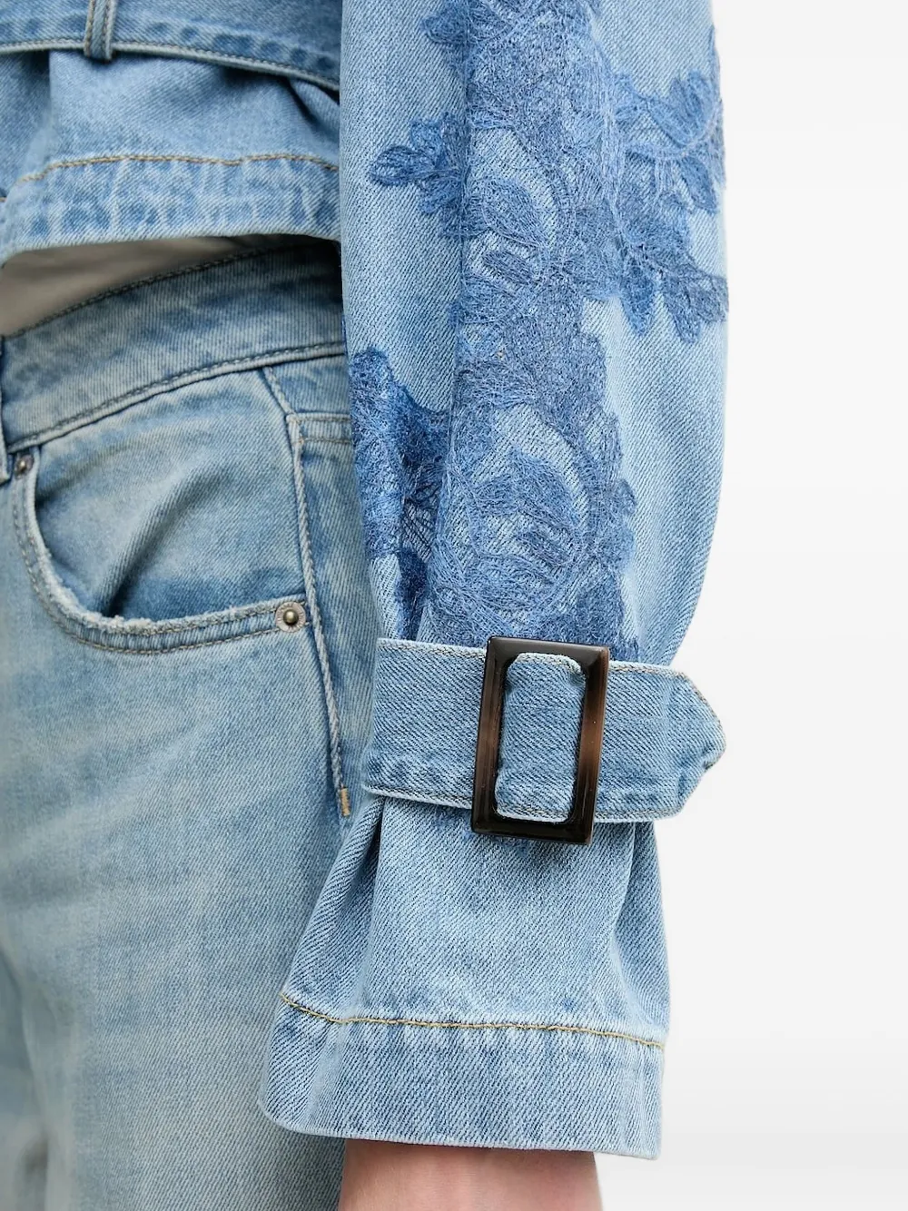 Ermanno Scervino Denim jack met borduurwerk en ceintuur Blauw