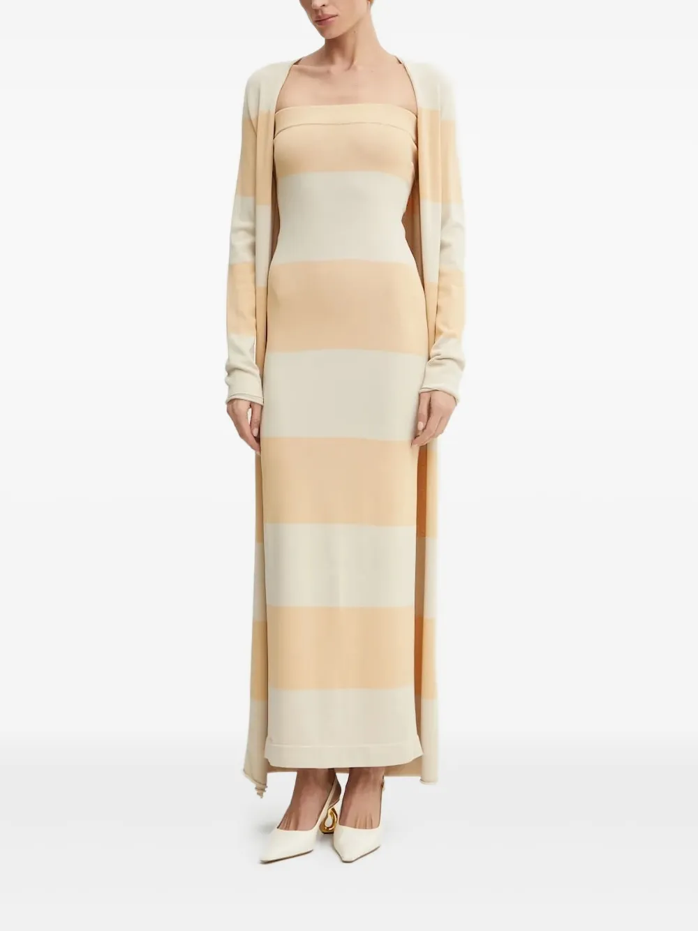Liviana Conti Stripe Cardigan Dress Set In Neutral