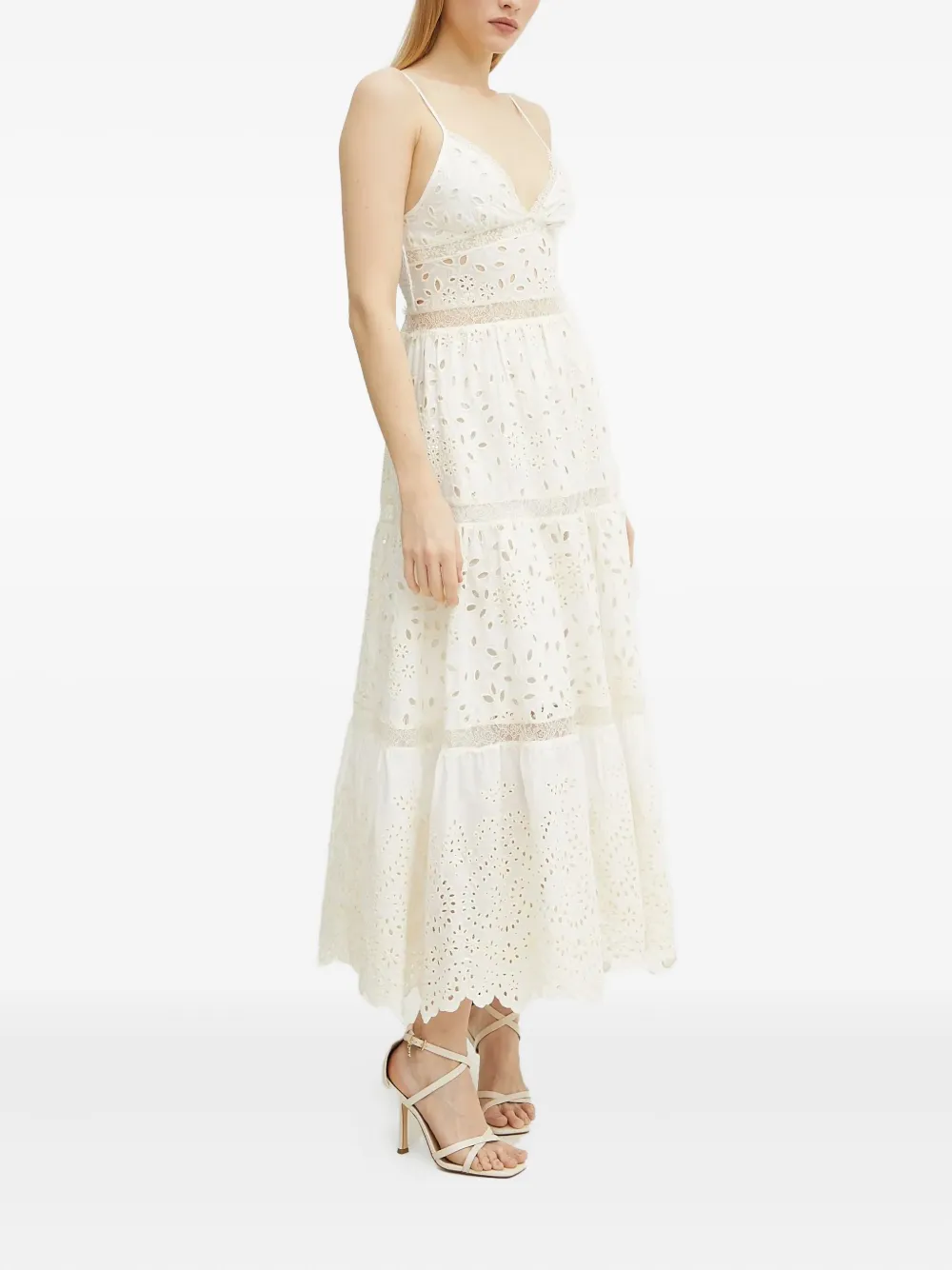 Ermanno Scervino Eyelet-lace Tiered Midi Day Dress In White
