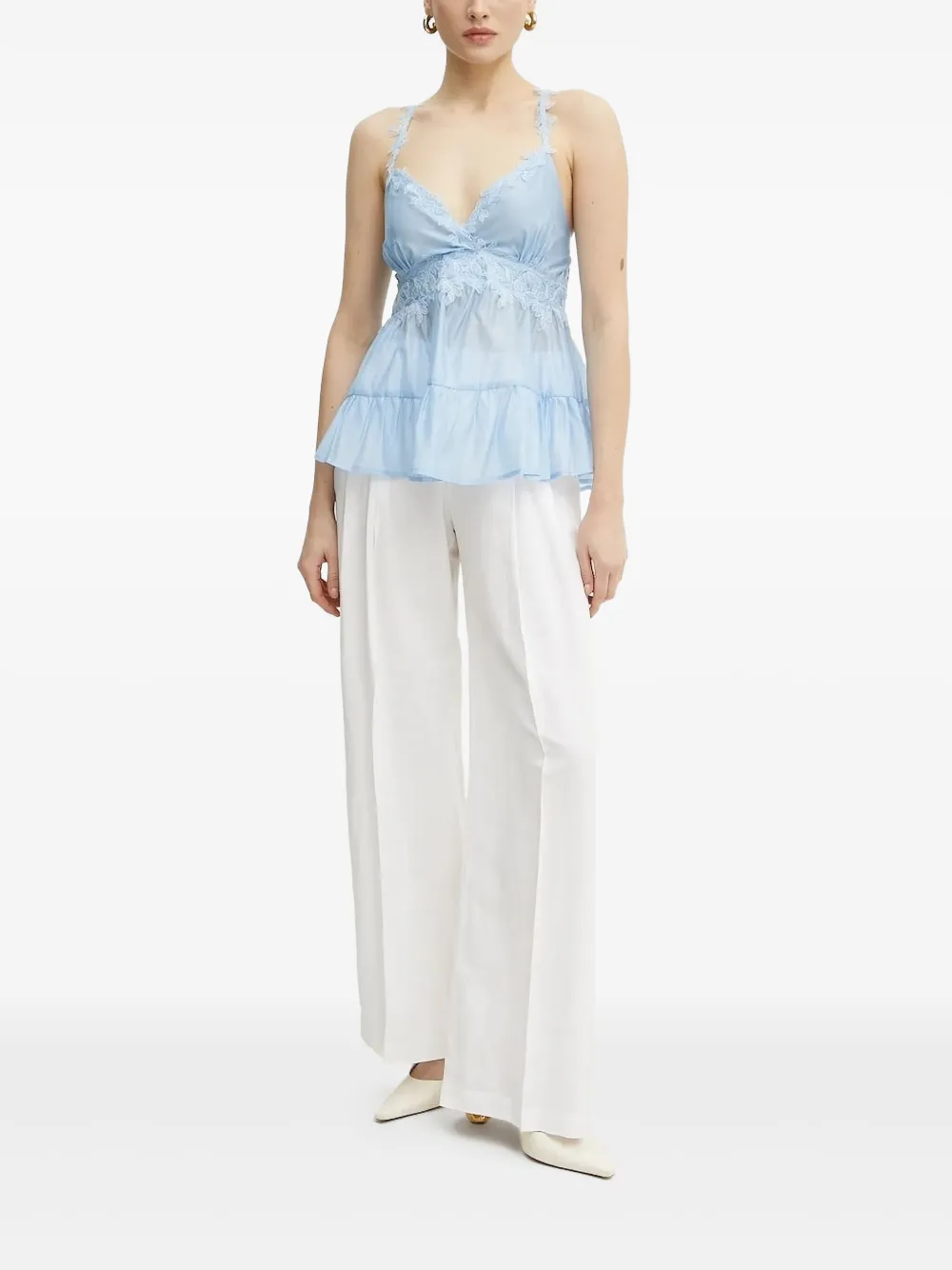 Ermanno Scervino Gelaagde top met afwerking van kant Blauw
