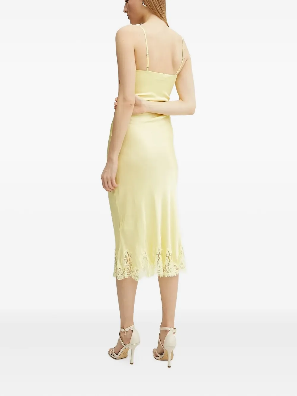 Ermanno Scervino Lace-trimmed Satin Slip Midi Dress In Yellow