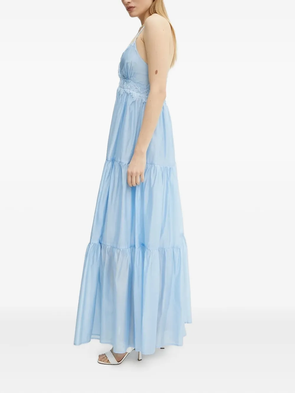 Ermanno Scervino lace-trimmed tiered maxi dress Blauw