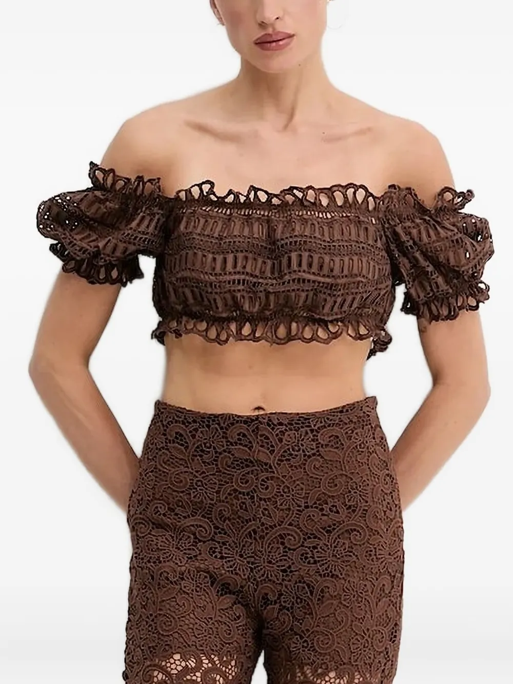 Ermanno Scervino off-shoulder embroidered-eyelet top | Brown | Image 1