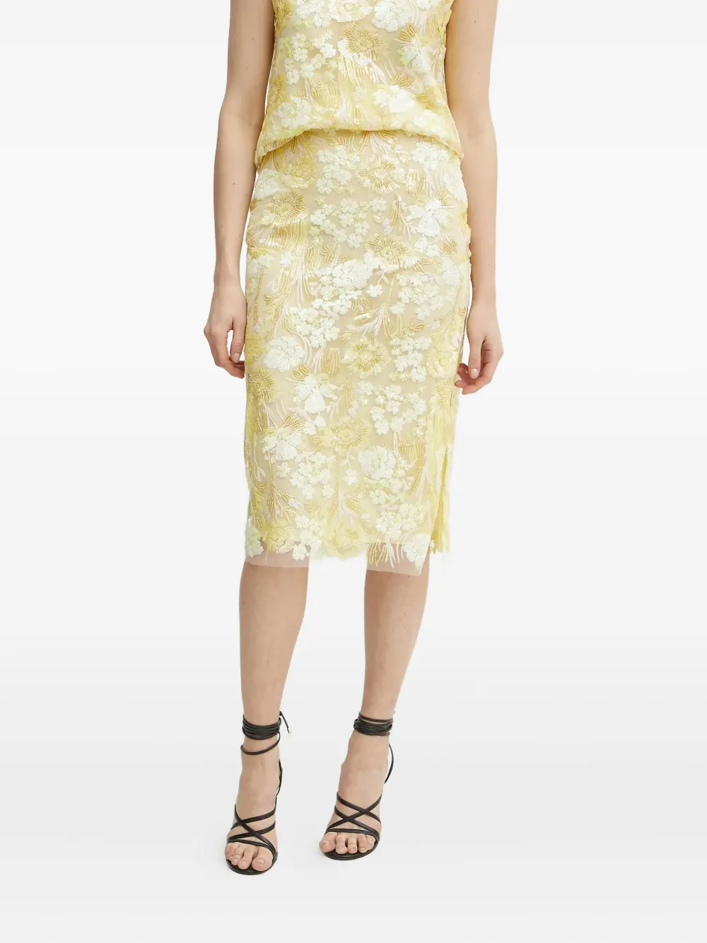 Ermanno Scervino floral-embroidered sequin skirt | Yellow | Image 1