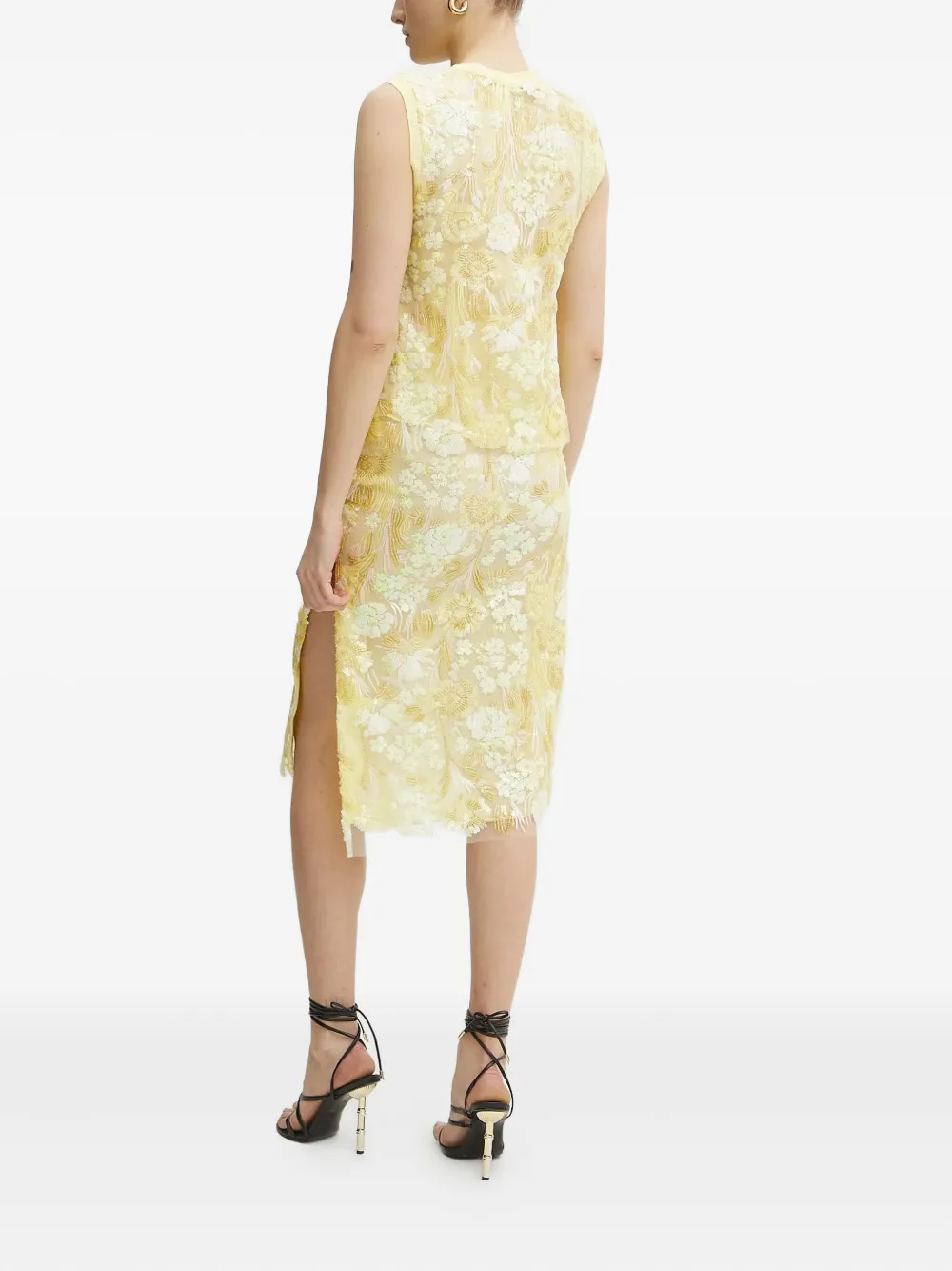 Ermanno Scervino Floral-embroidered Sequin Skirt In Yellow