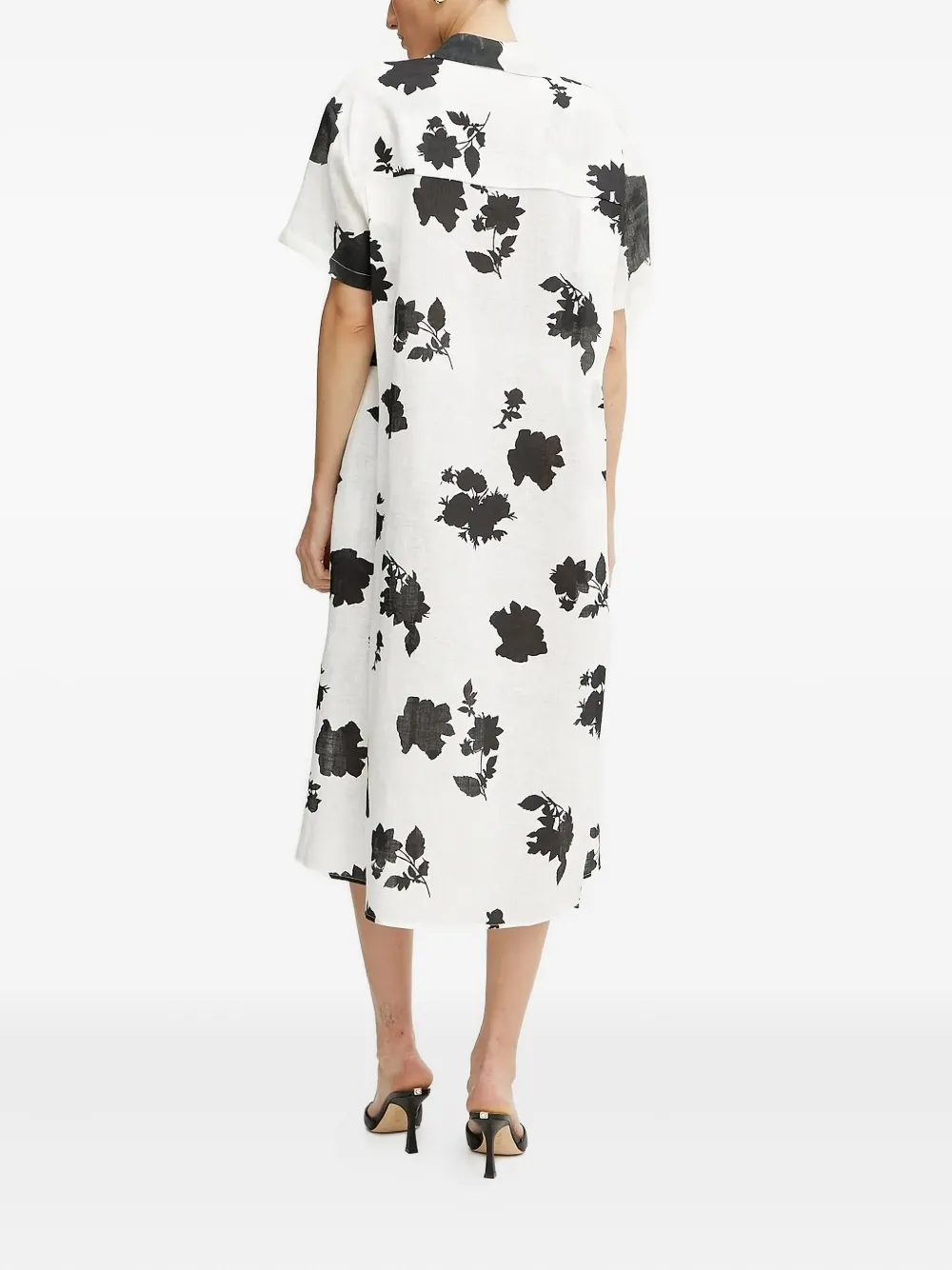 Liviana Conti Midi-blousejurk met rozenprint en ceintuur Wit