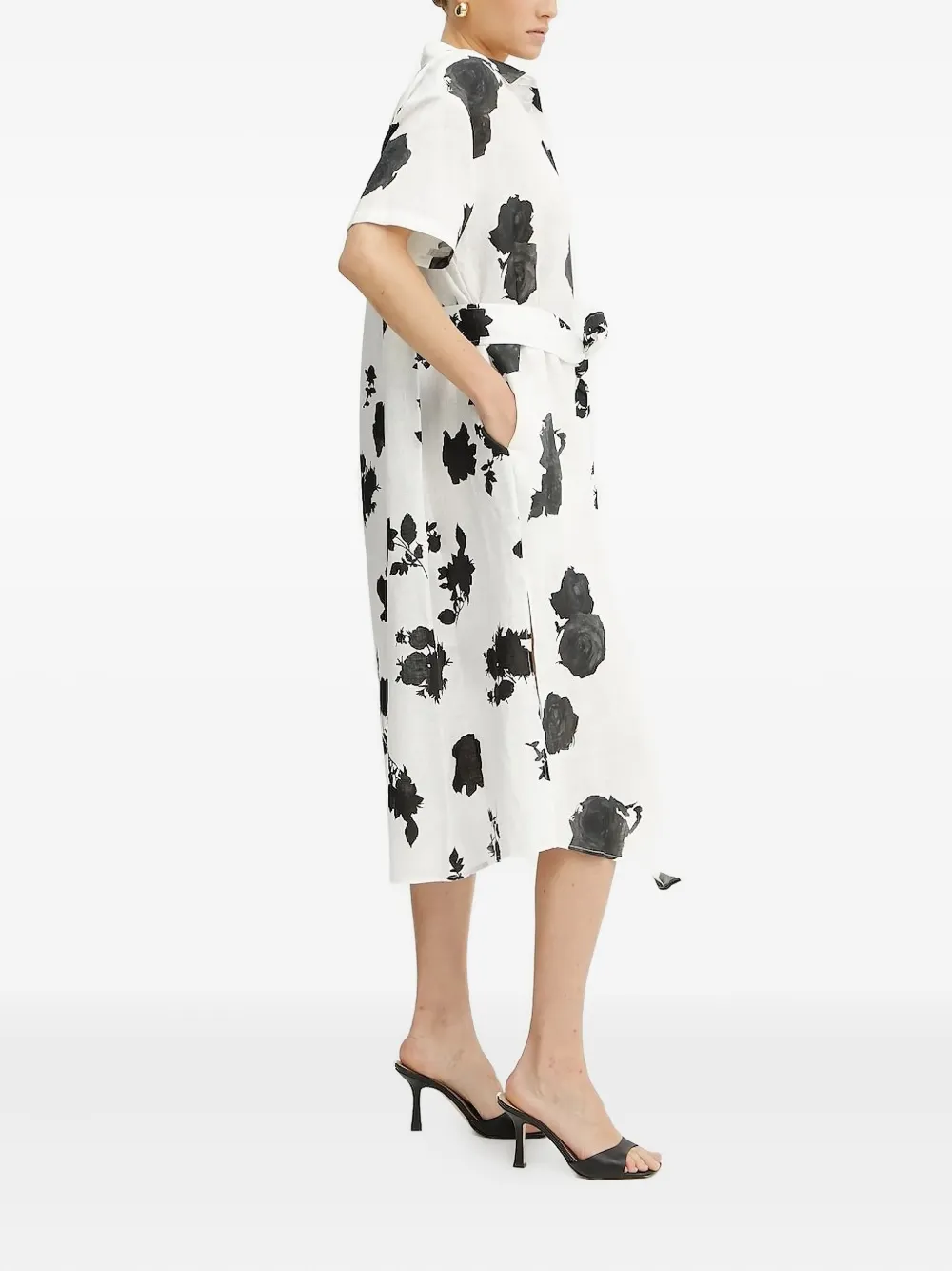 Liviana Conti Midi-blousejurk met rozenprint en ceintuur - Wit