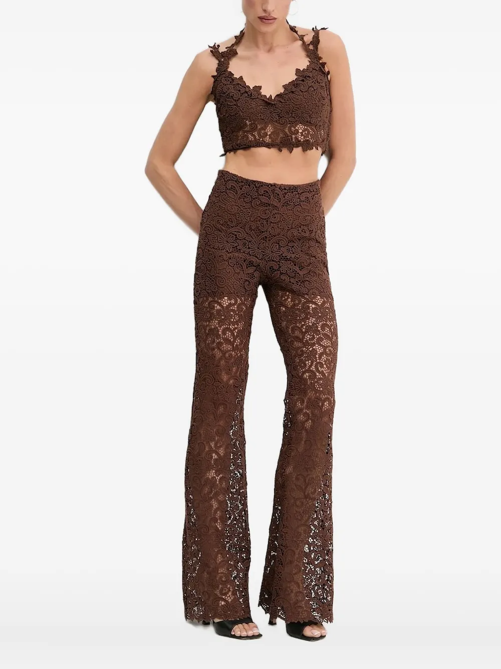 Ermanno Scervino Lace Embroidery Top In Brown