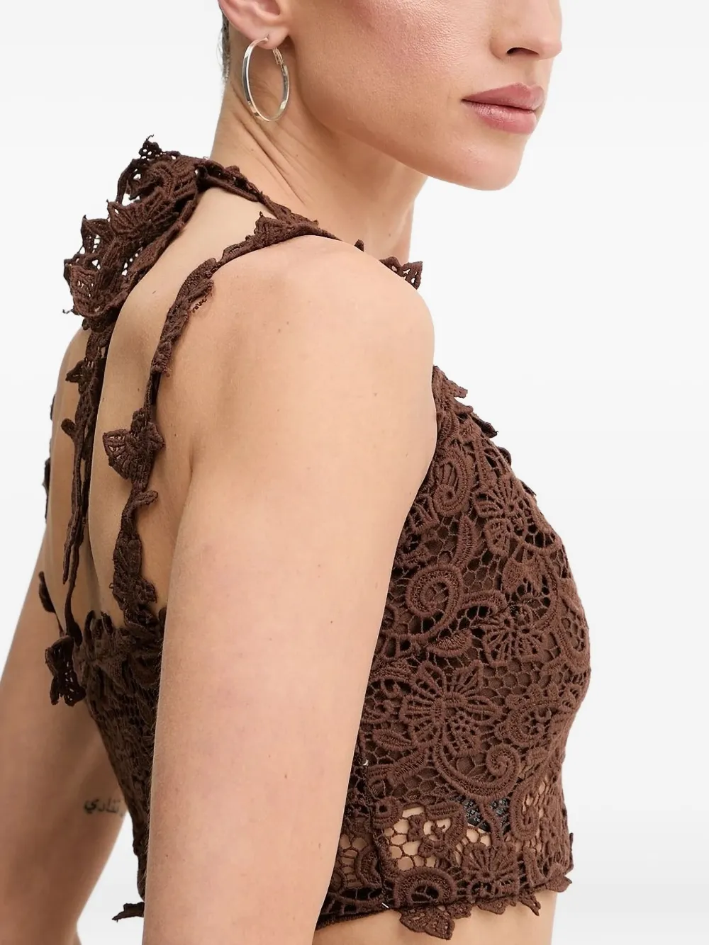 Ermanno Scervino Top met geborduurd kant Bruin