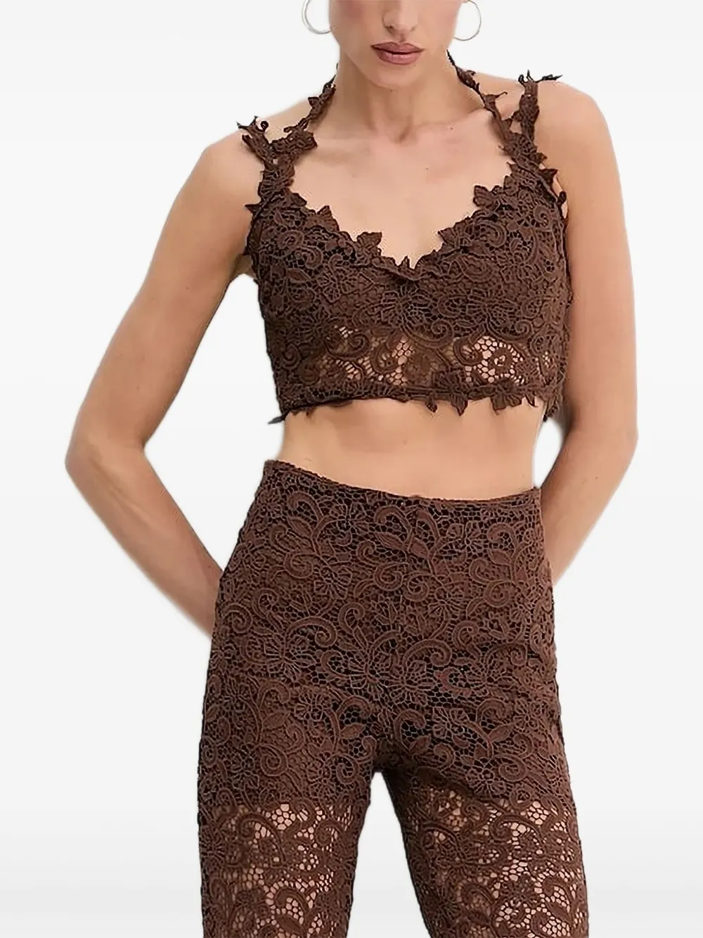 Ermanno Scervino Top met geborduurd kant Bruin