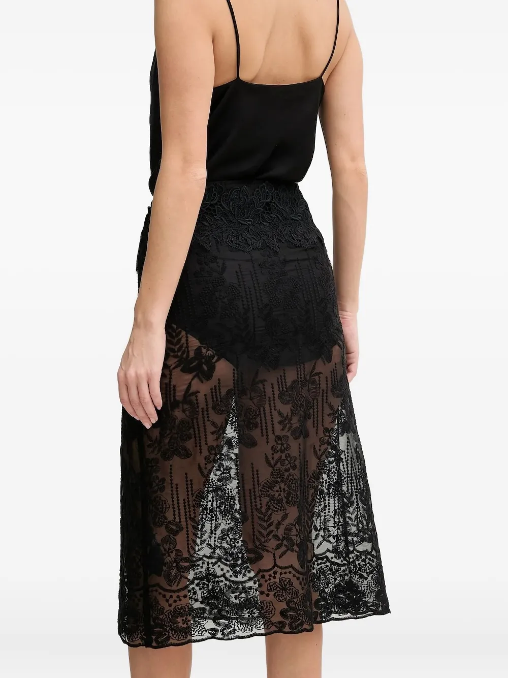 Ermanno Scervino Midi-rok met geborduurd kant Zwart